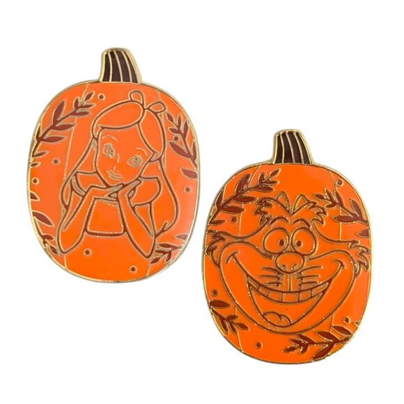 Alice in Wonderland Disney Pins: Alice and Cheshire Cat Halloween Pumpkins
